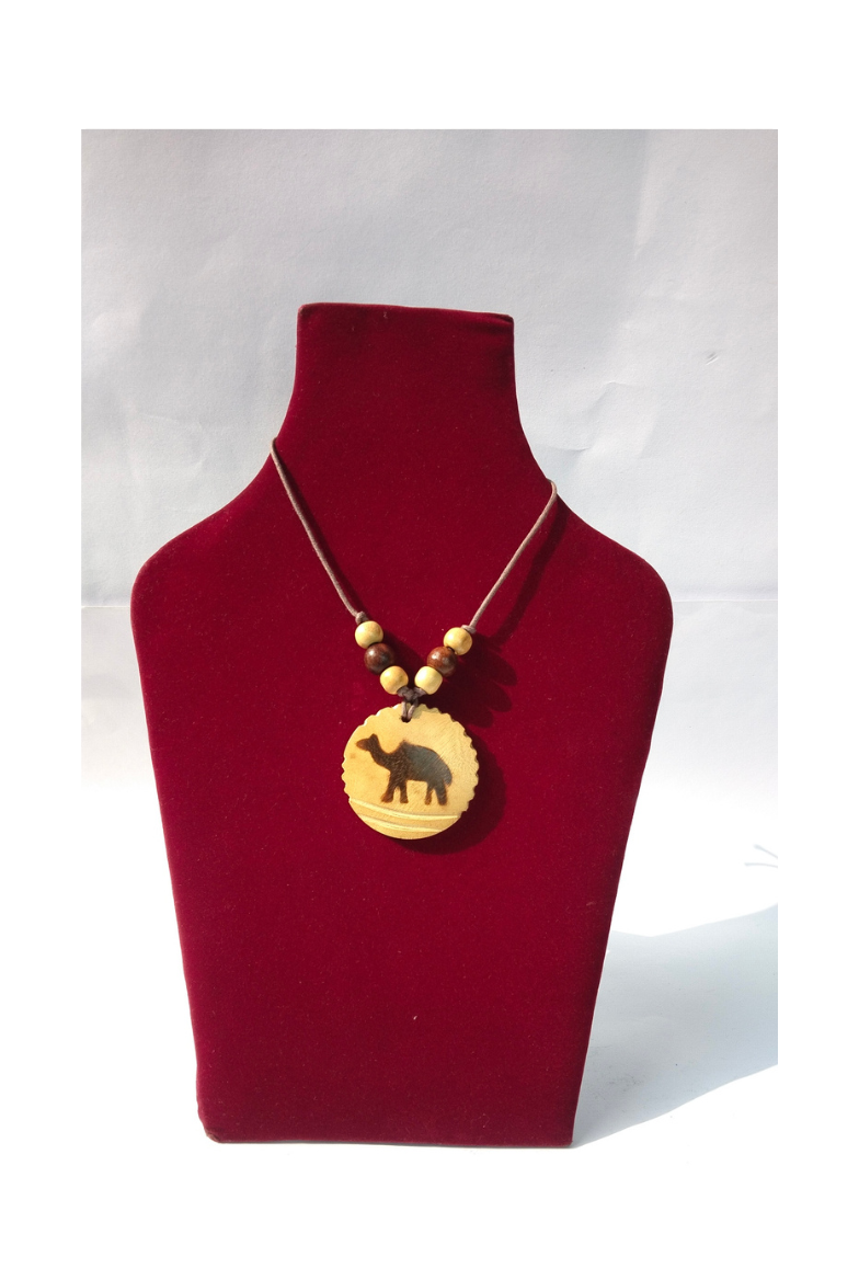 Artisan Camel Motif Wooden Pendant Necklace