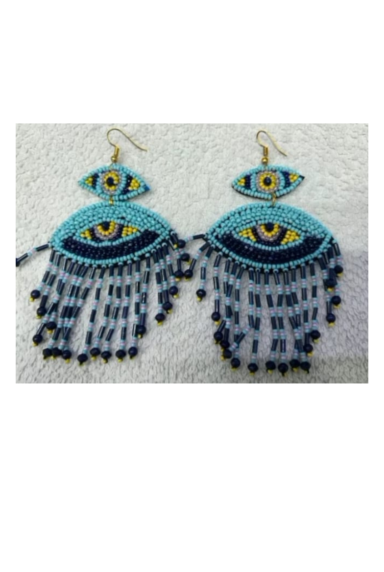 Resin Beaded Eye Fringe Earrings