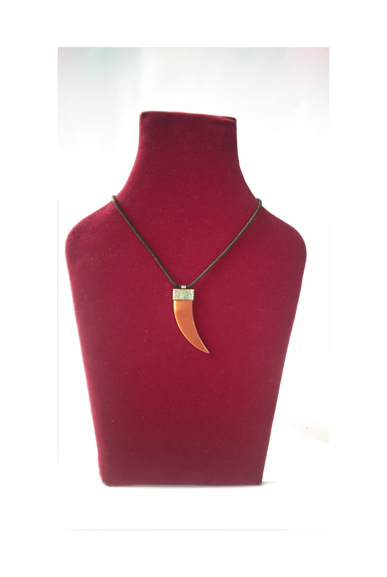 Horn Tusk Pendant Necklace with Metal Cap
