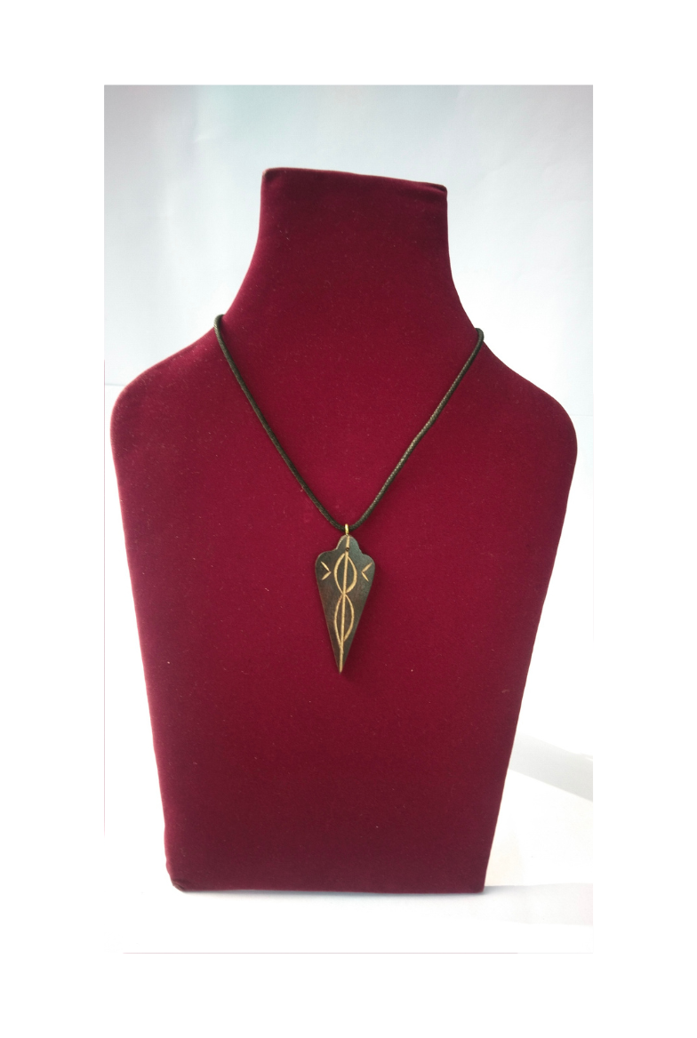 Wooden Leaf Design Pendant Necklace on Leather Cord