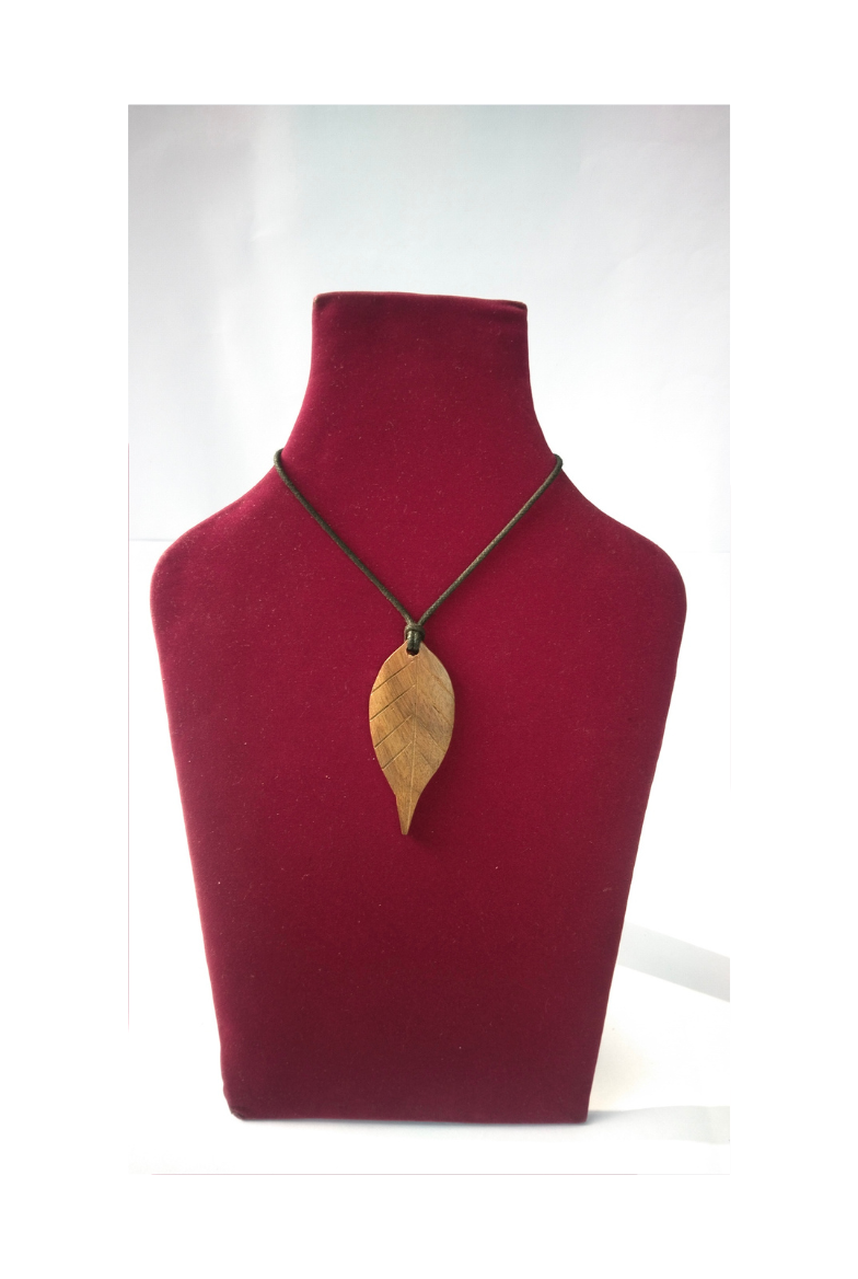 Hand-Carved Wooden Leaf Pendant Necklace