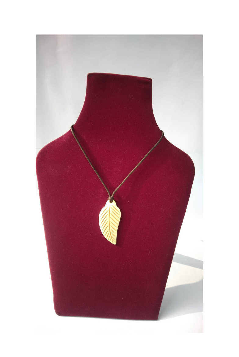 Carved Bone Leaf Pendant Necklace