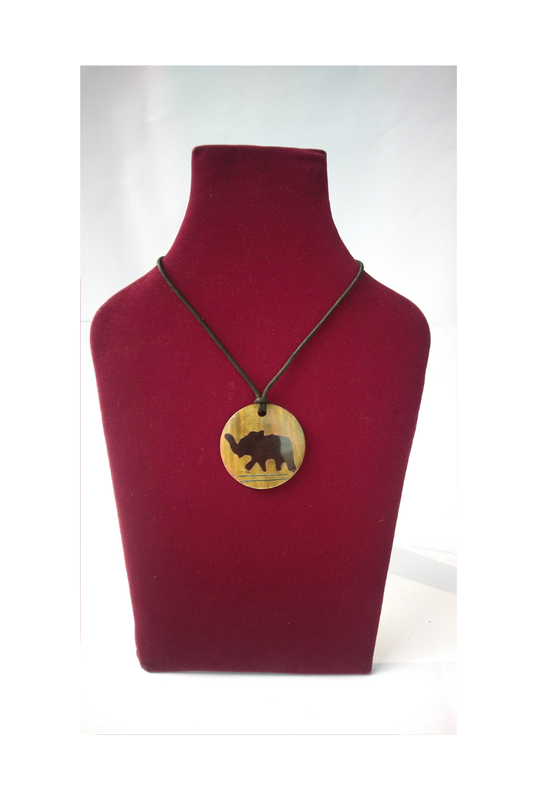Wood-Burned Elephant Wooden Pendant Necklace