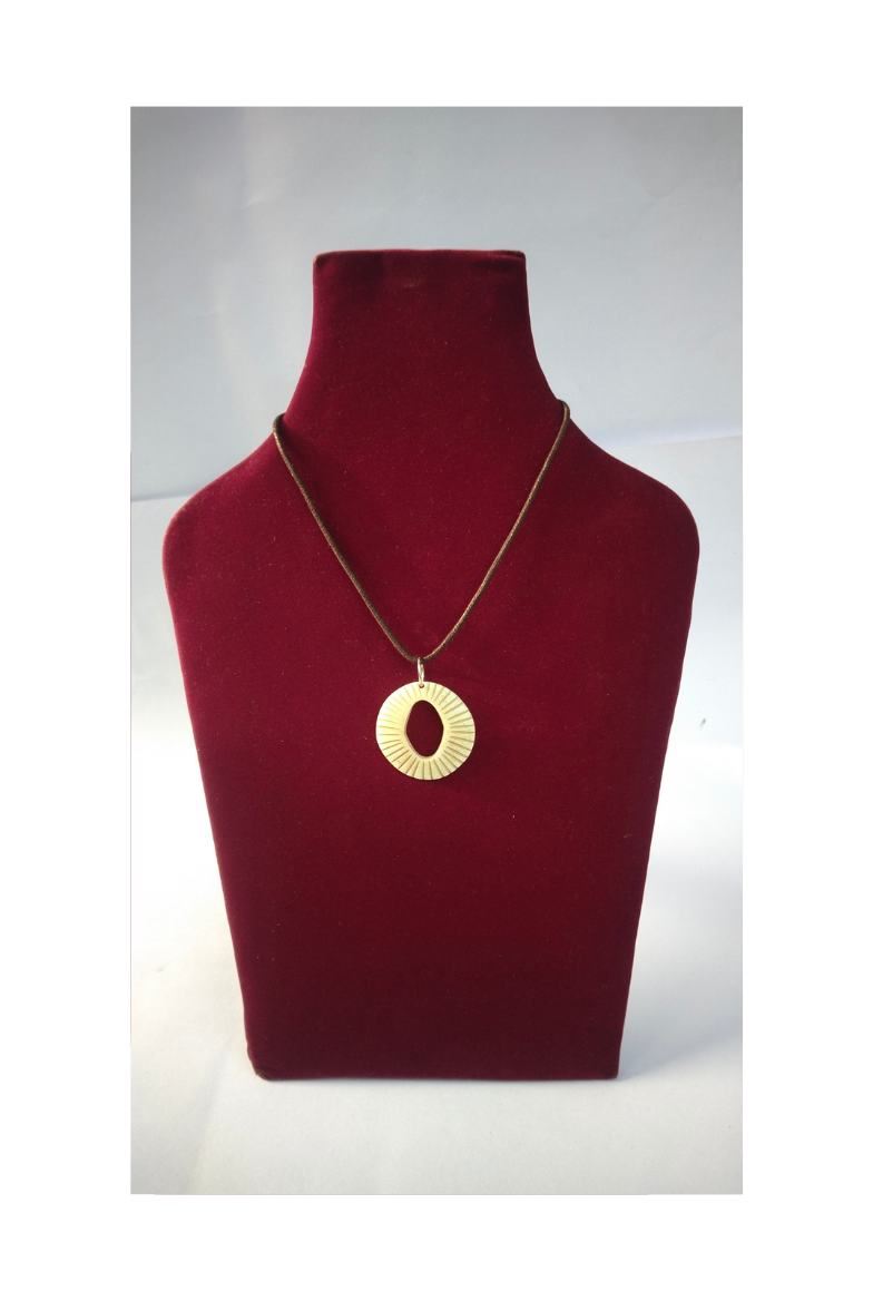 Open Oval Carved Bone Pendant Necklace on Leather Cord