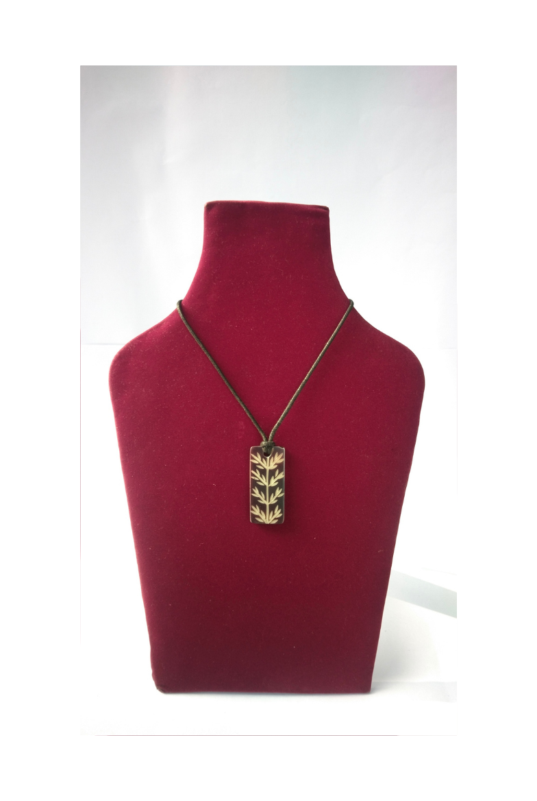 Hand-Carved Horn Leaf Pendant Necklace