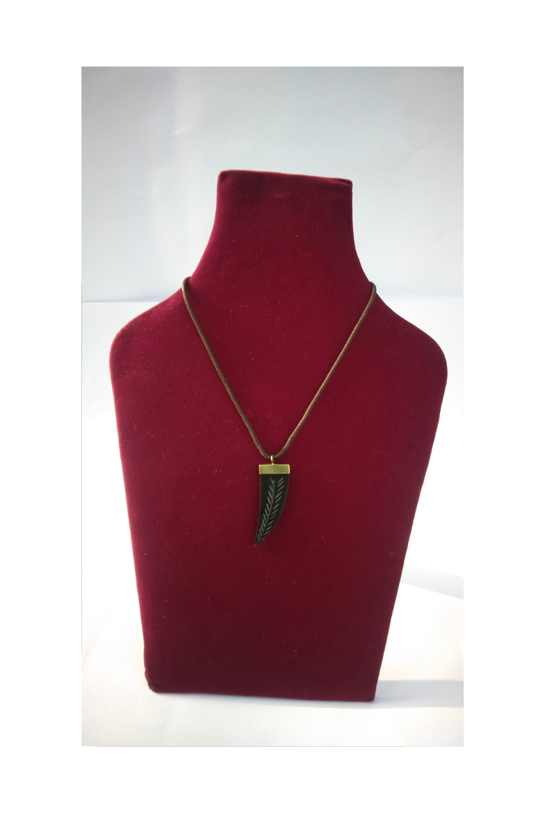 Horn Pendant Necklace with Metal Cap on Leather Cord