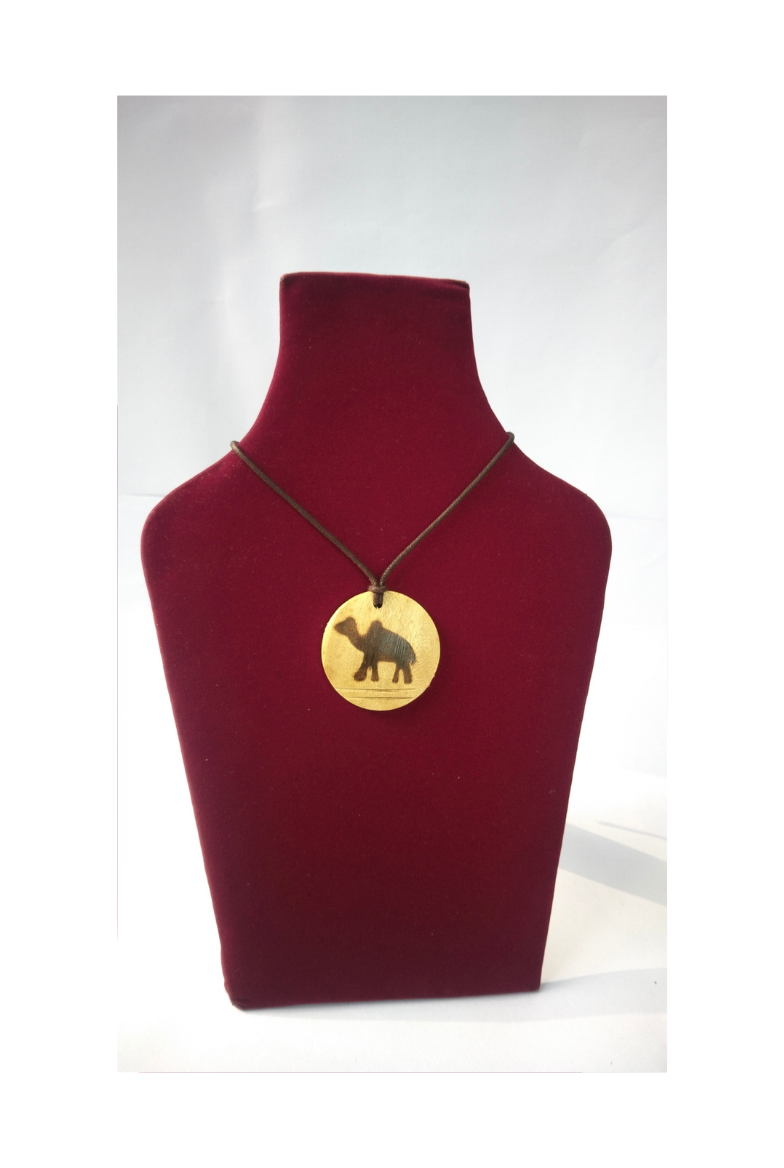 Wooden Pendant Necklace with Hand-Applied Camel Motif