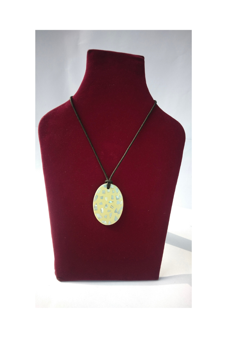 Oval Shape Horn Pendant with Shell Mosaic Detail
