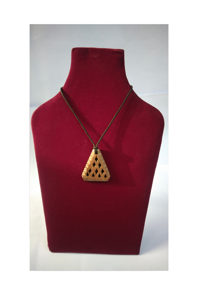 Hand-Carved Wooden Triangle Pendant Necklace