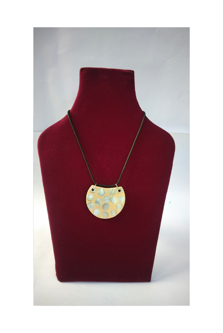 Handcrafted Horn Pendant Necklace with Shell Dot Inlay