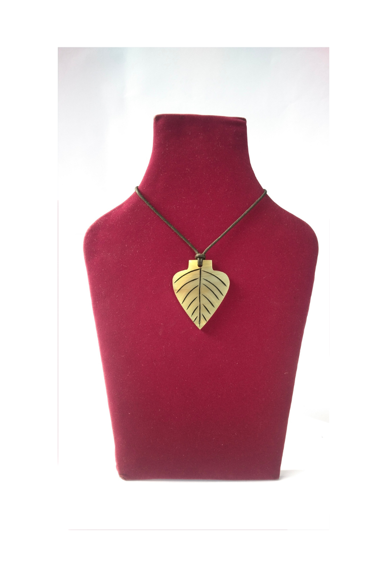 Hand-Carved Horn Leaf Pendant Necklace