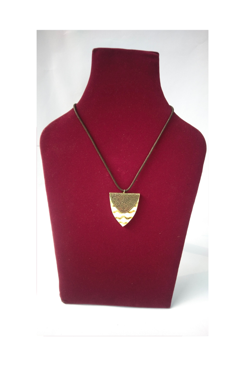 Tribal-Style Bone Pendant Necklace with Brass Accent