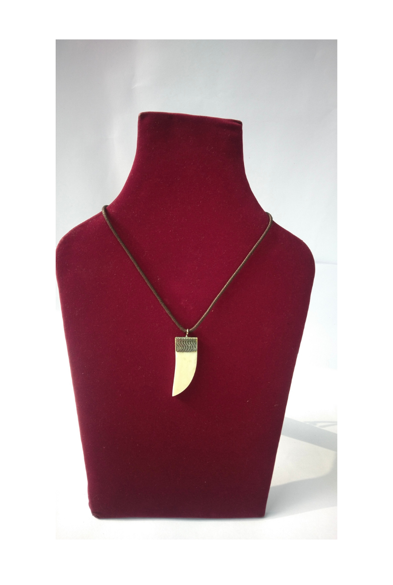 Bone Tusk Pendant Necklace with Metal Cap