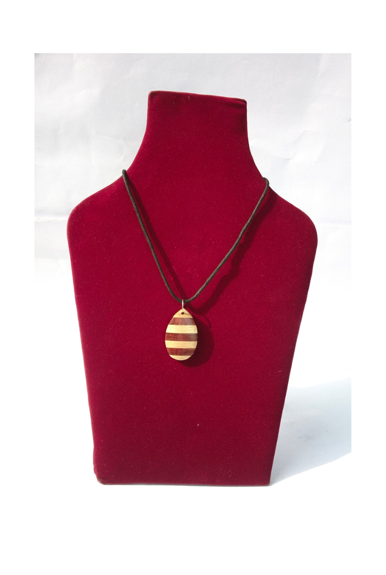 Layered Wooden Pendant Necklace on Leather Cord