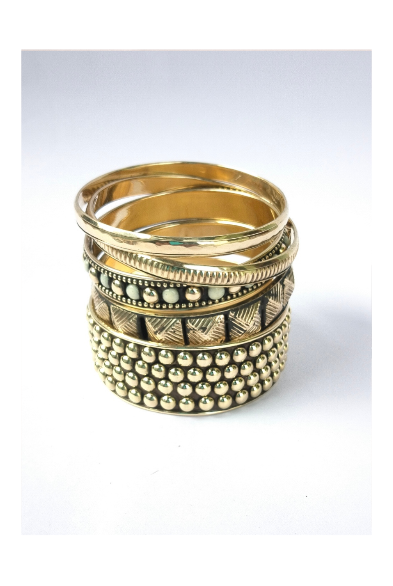 Brass Bangles with Mixed Patterns – Set of 5